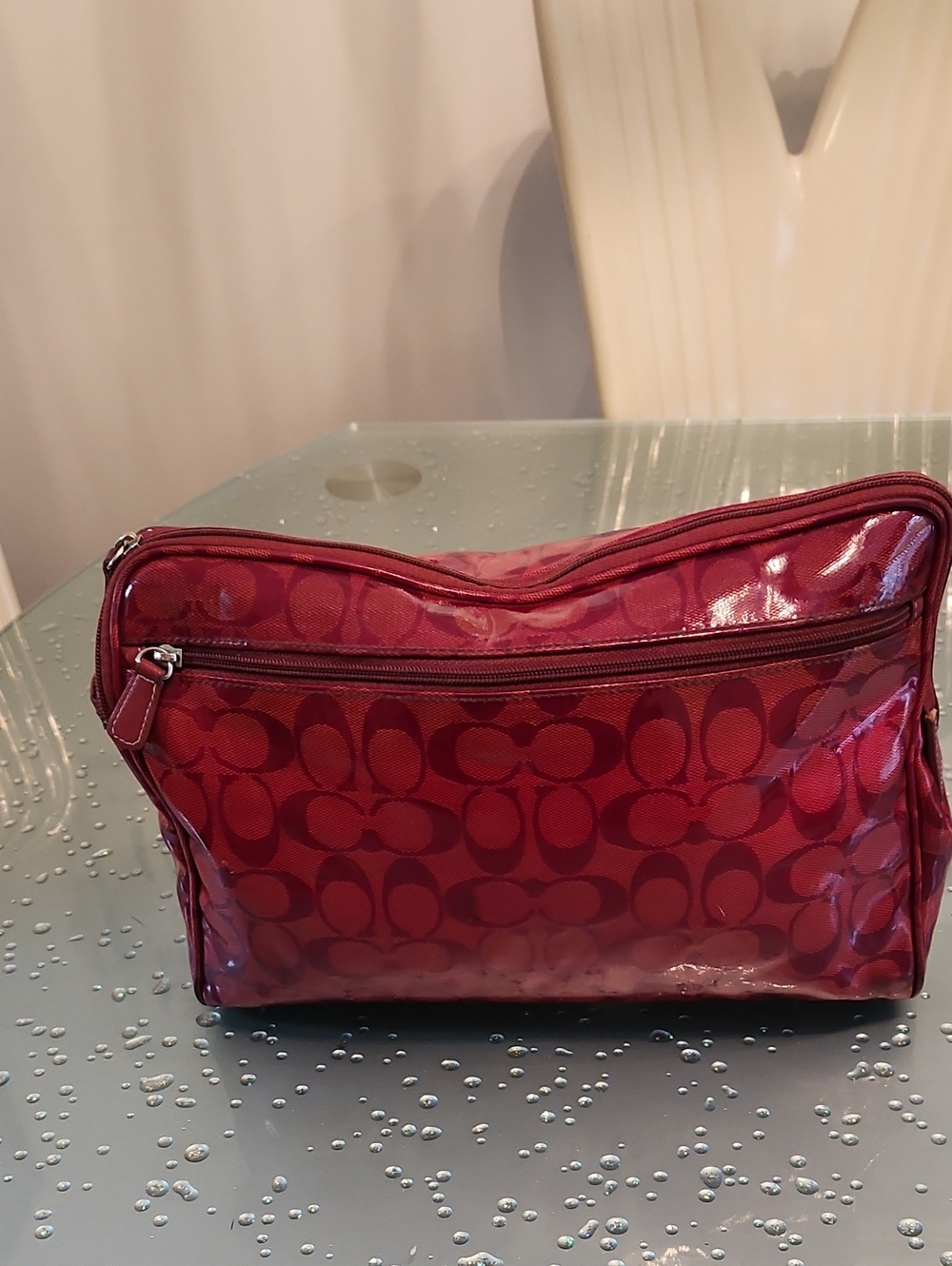 Coach Red Signature Glossy Cosmetic Pouch